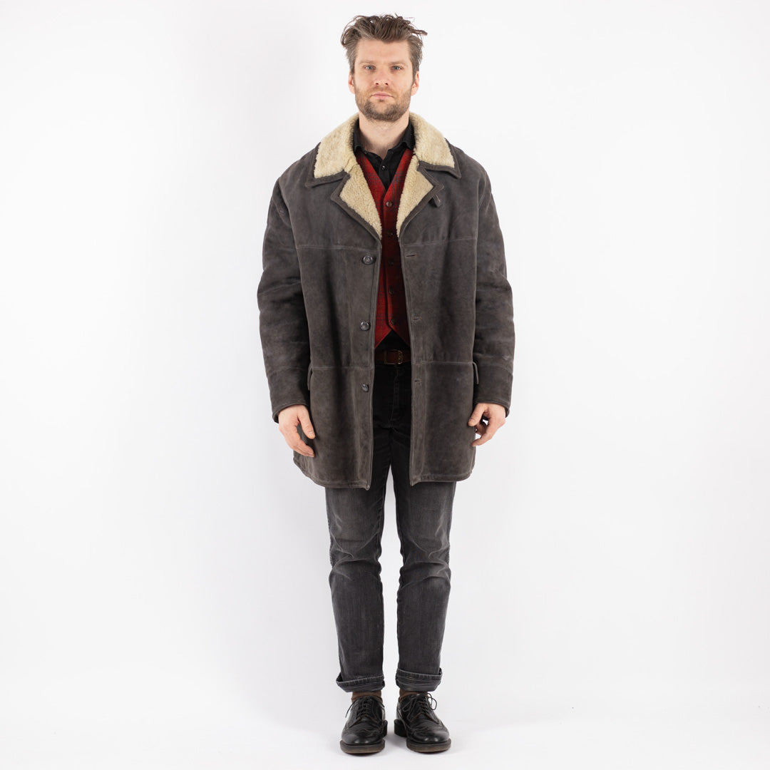 Vintage 70's Men Sheepskin Coat in GrayZ205