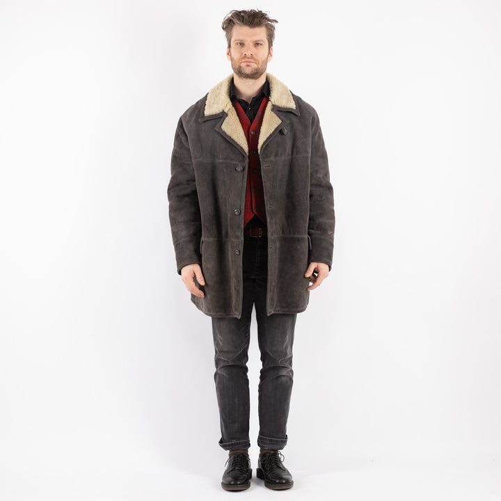 Vintage 70's Men Sheepskin Coat in GrayZ205