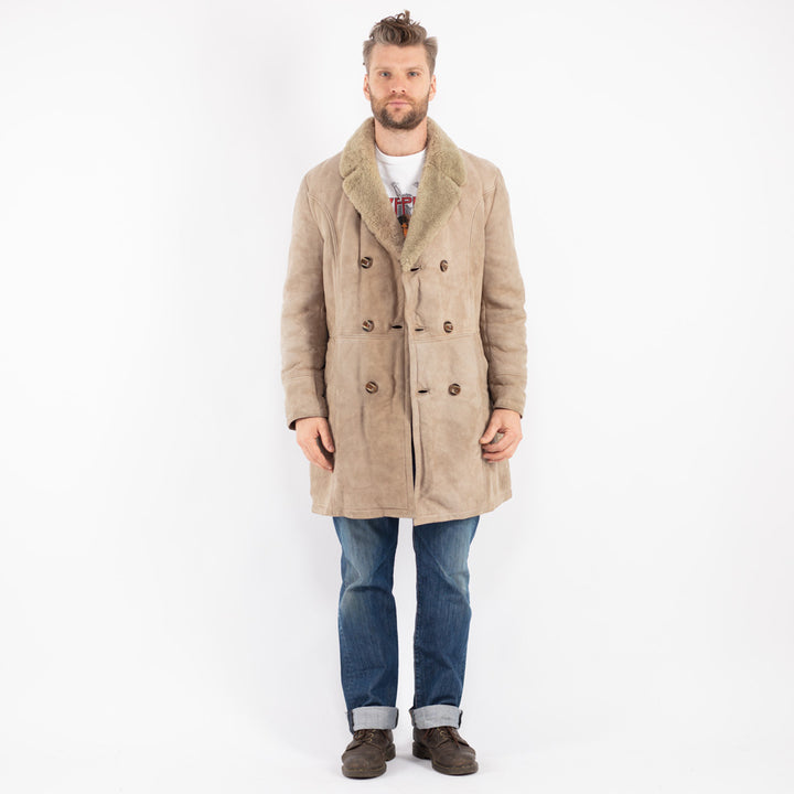 Vintage Men Sheepskin Coat in Beige