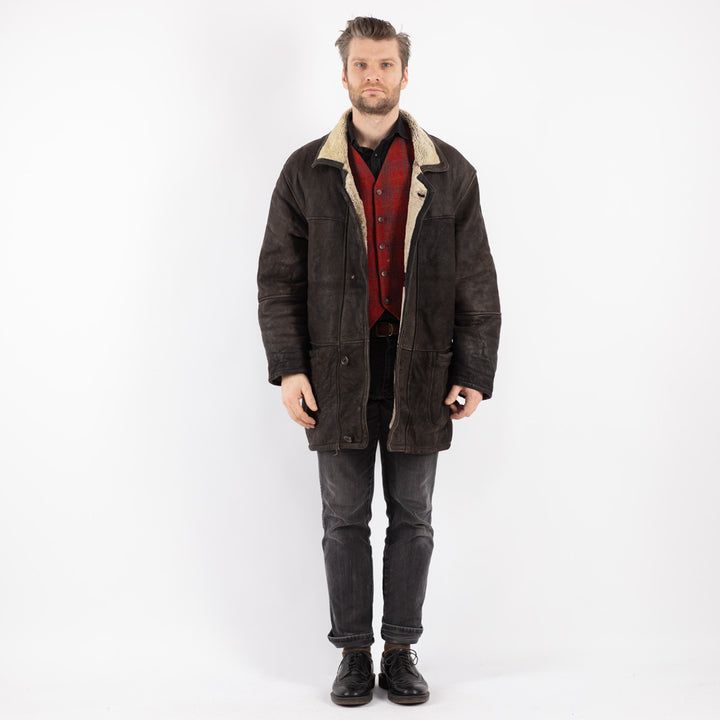 Vintage 90's Men Sheepskin Coat in BrownZ256
