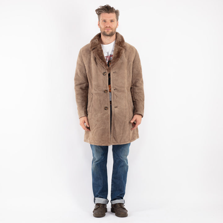 Vintage Men Sheepskin Coat in Gray