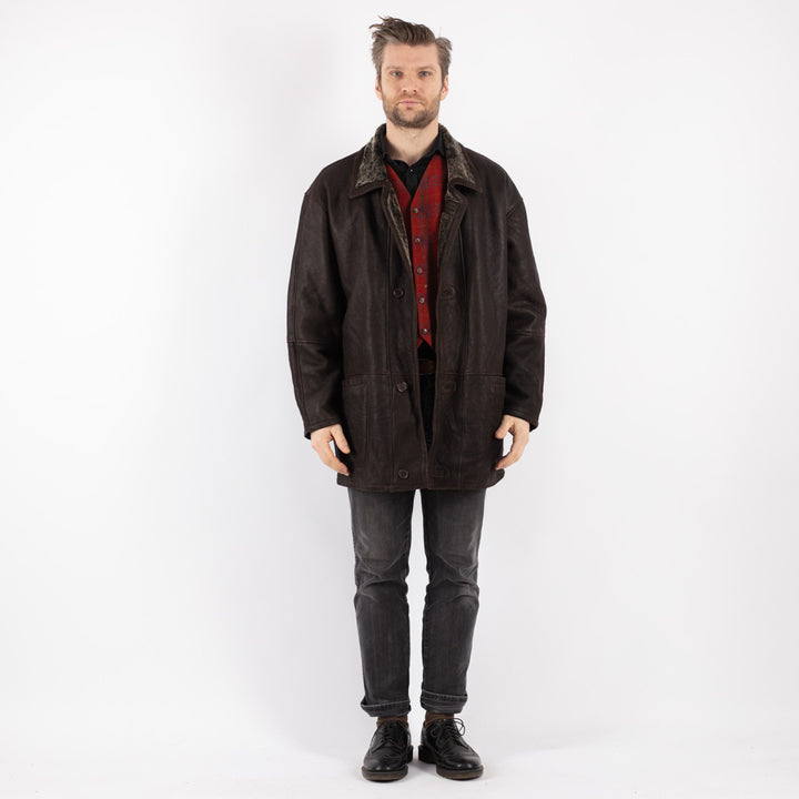 Vintage 90's Men Sheepskin Coat in BrownZ262