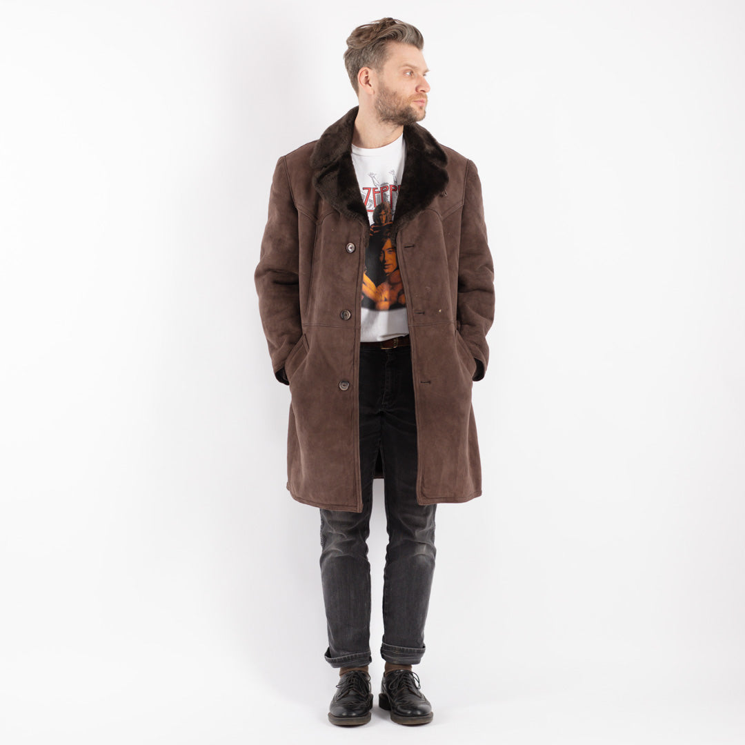 Vintage 70's Men Sheepskin Coat in Brown - NorthernGrip