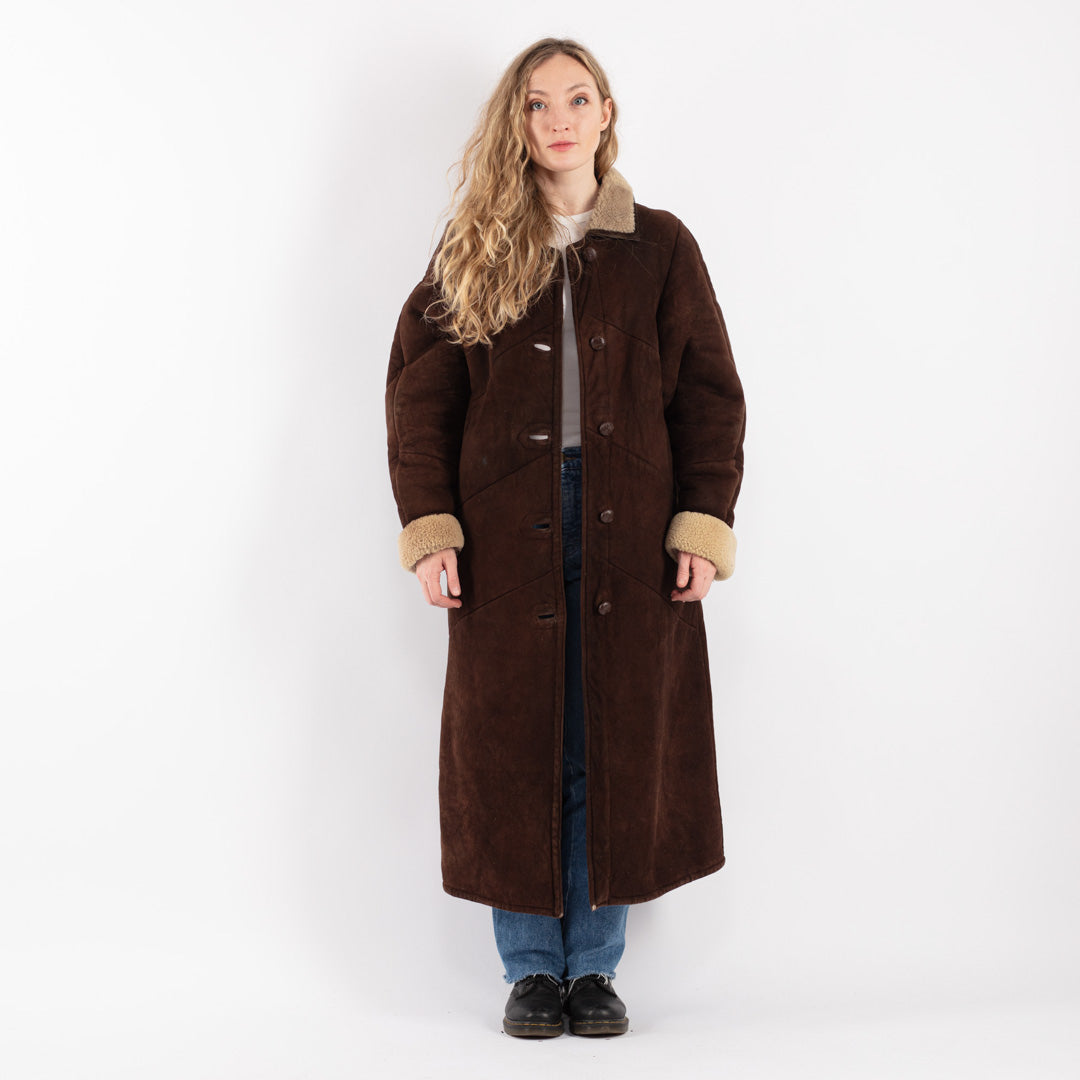 Vintage 70's Women Sheepskin Coat in Brown