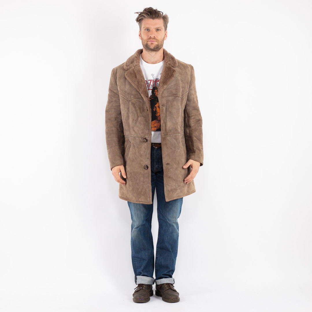 Vintage 70's Men Sheepskin Coat in Beige - NorthernGrip