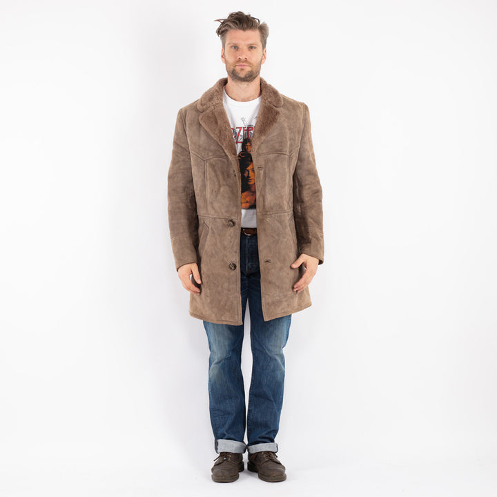 Vintage 70's Men Sheepskin Coat in Beige - NorthernGrip