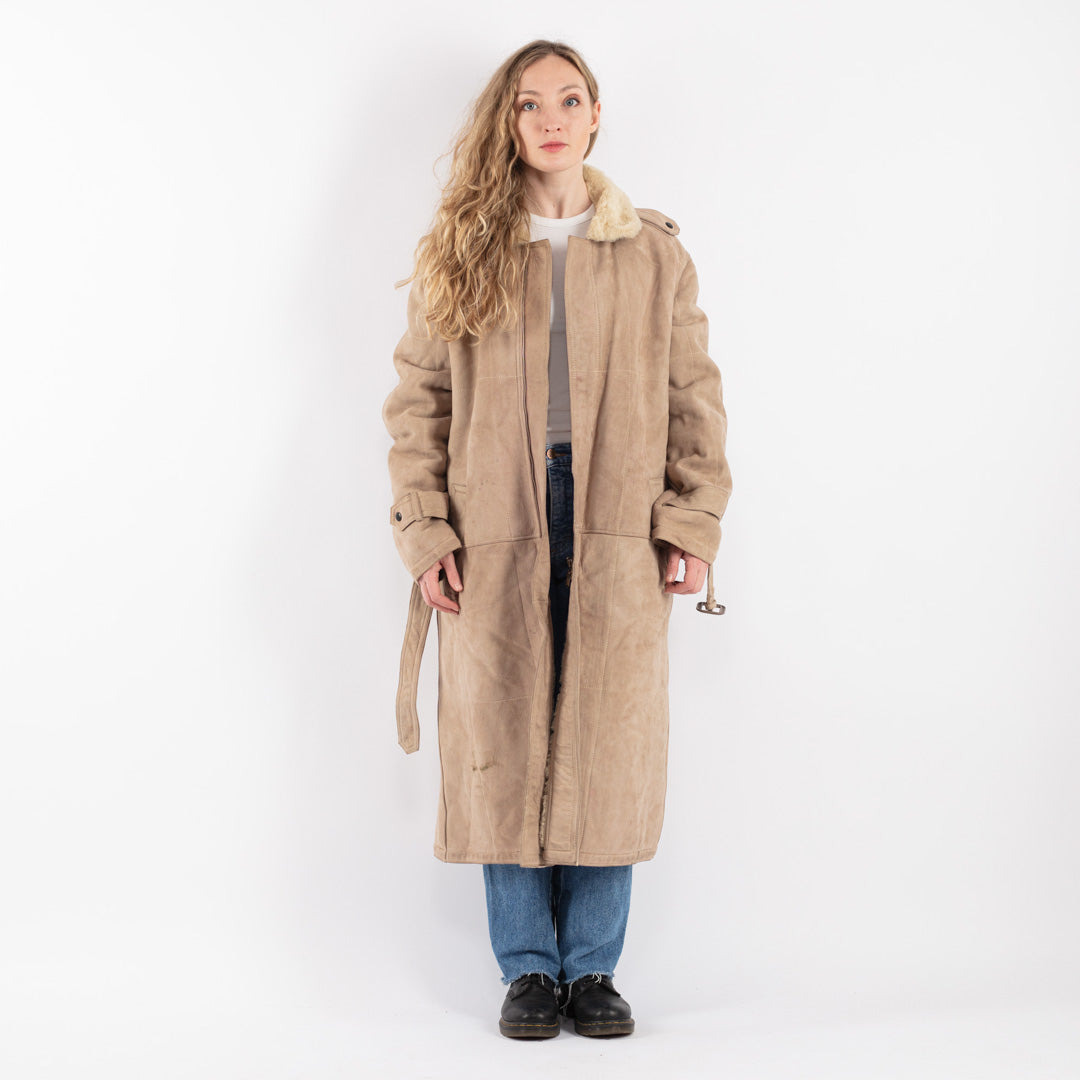 Vintage 90's Women Sheepskin Coat in Beige