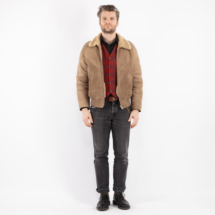 Vintage 80's Men Sheepskin Jacket in BeigeZ264