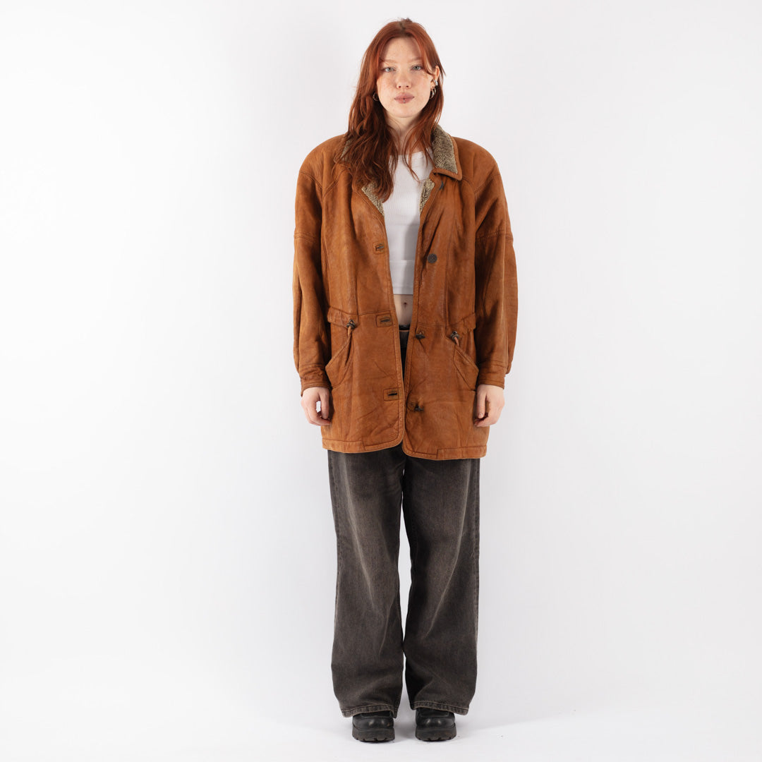 Vintage 90's Women Sheepskin Coat in Brown