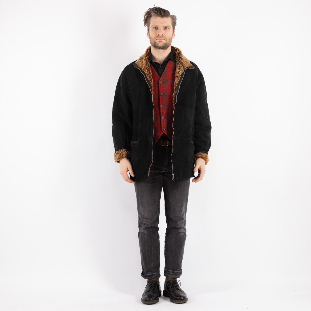 Vintage 90's Men Sheepskin Jacket in Black