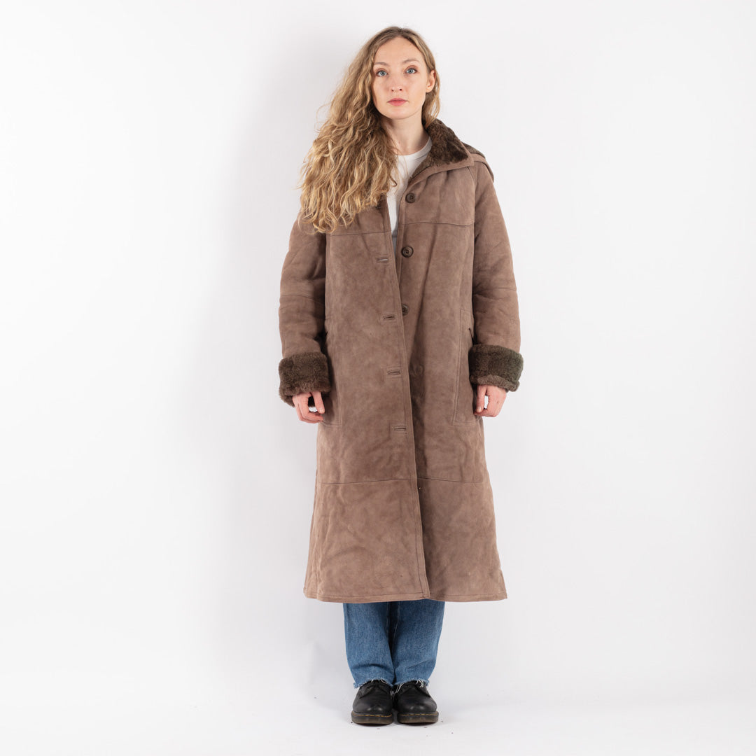 Vintage 80's Women Sheepskin Coat in Beige