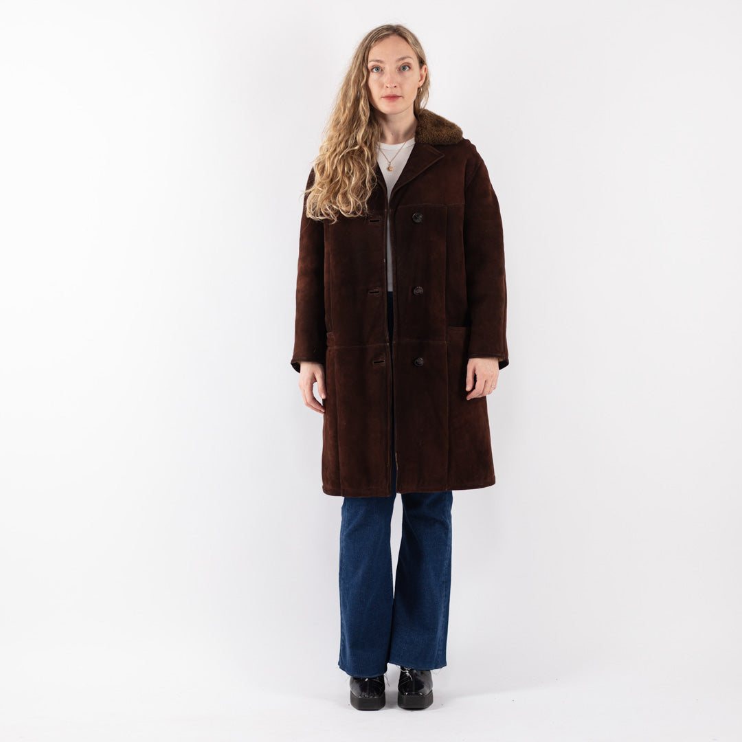 Vintage 70's Women Sheepskin Coat in Brown