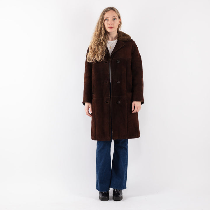 Vintage 70's Women Sheepskin Coat in Brown