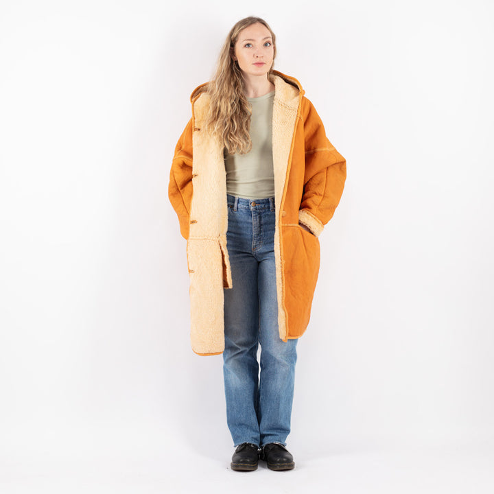 Vintage 80's Women Sheepskin Coat in Orange