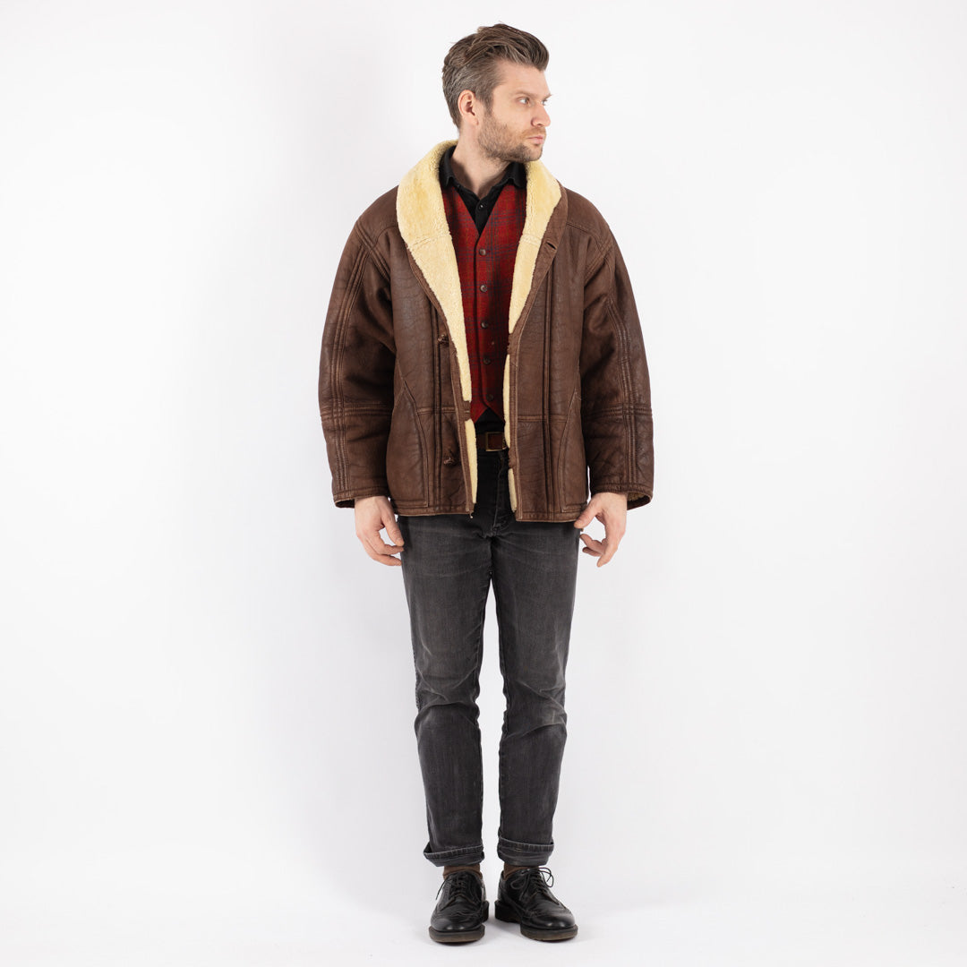 Vintage 80's Men Sheepskin Coat in BrownZ221