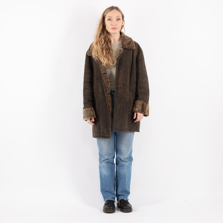 Vintage 90's Women Sheepskin Coat in Brown