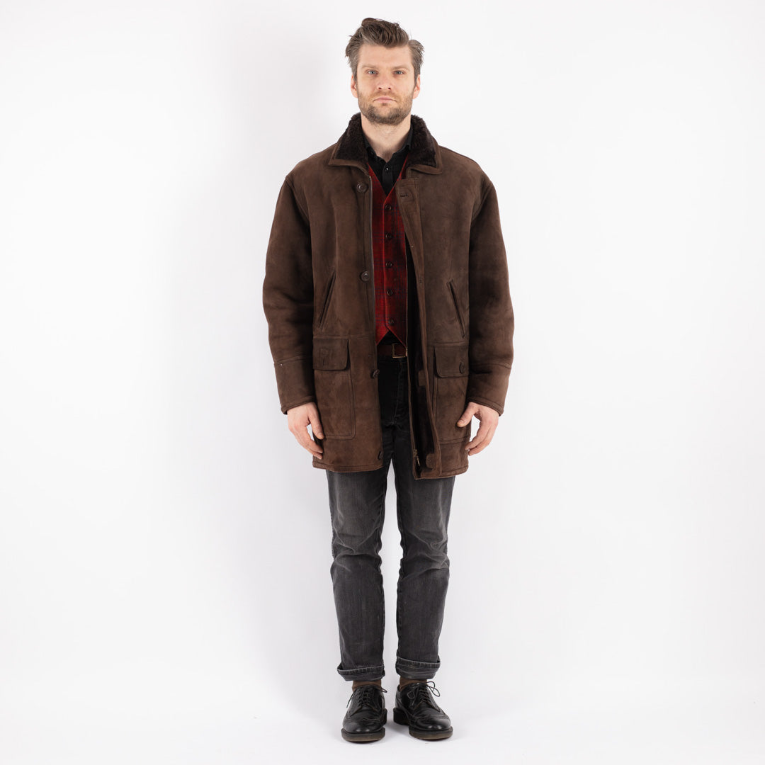 Vintage 90's Men Sheepskin Coat in BrownZ179