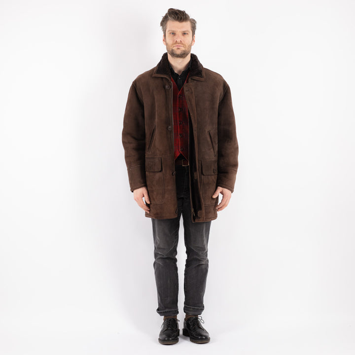 Vintage 90's Men Sheepskin Coat in BrownZ179
