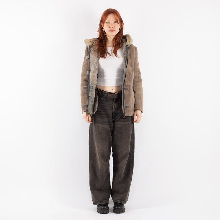 Vintage 70's Women Sheepskin Coat in Gray