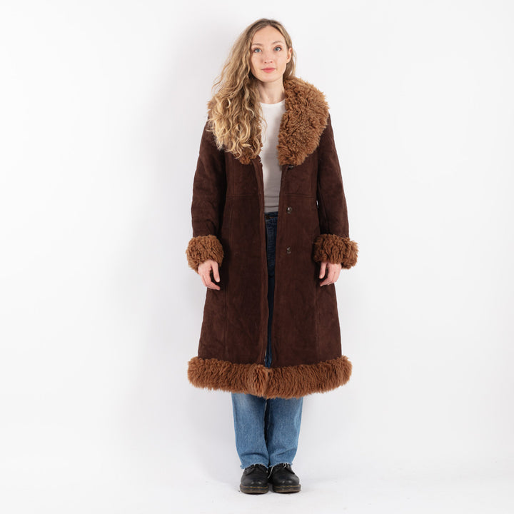 Vintage 70's Women Sheepskin Coat in Brown
