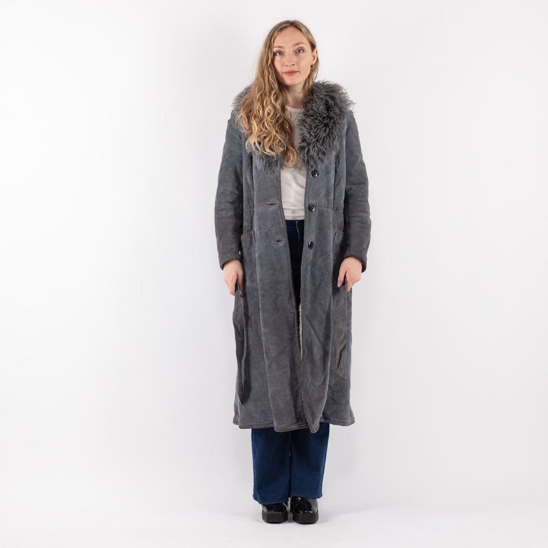 Vintage 70's Women Suede Sherpa Coat in Gray