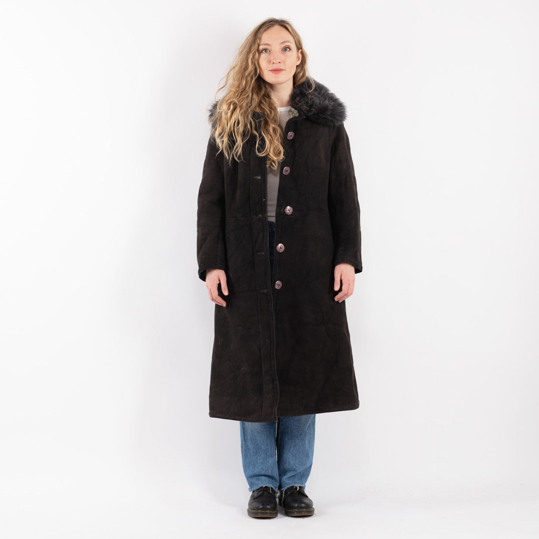 Vintage 70's Women Sheepskin Long Coat in Gray - NorthernGrip