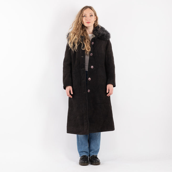 Vintage 70's Women Sheepskin Long Coat in Gray - NorthernGrip