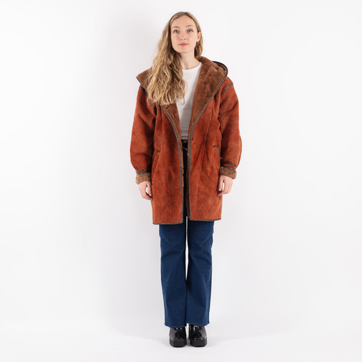 Vintage 90's Women Sheepskin Coat in Orange