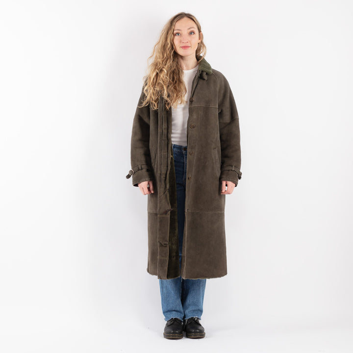 Vintage 70's Women Sheepskin Coat in Green