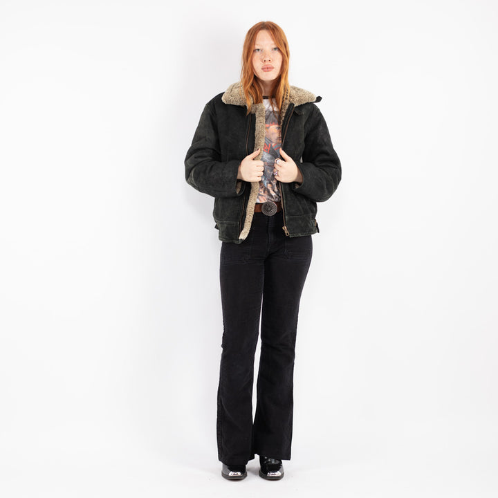 Vintage 90's Women Sheepskin Shearling Jacket in Black