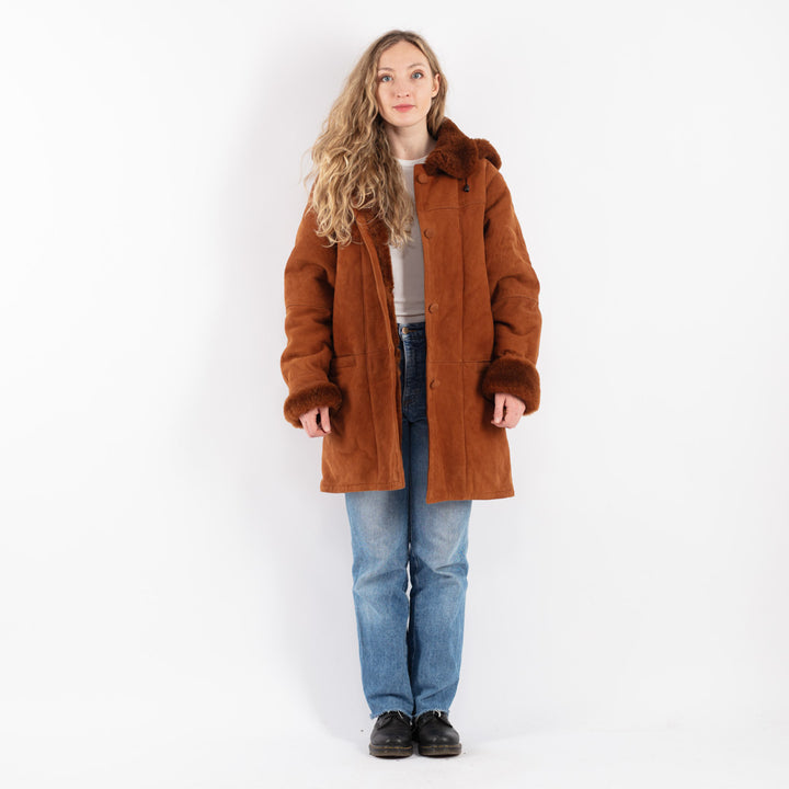 Vintage 90's Women Sheepskin Coat in Brown