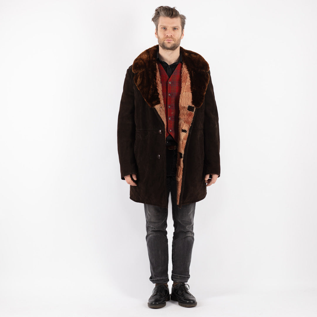 Vintage 70's Men Sheepskin Coat in Brown