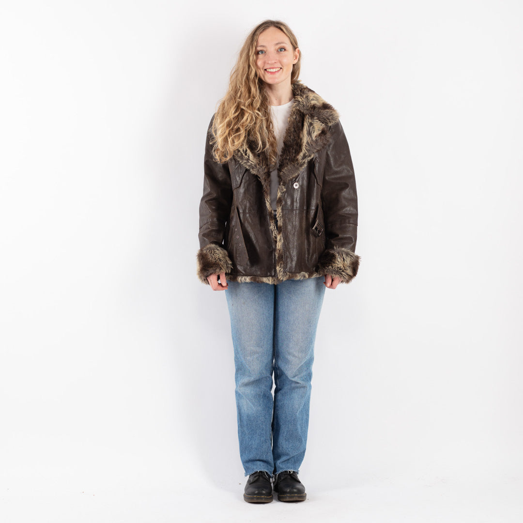 Vintage 90's Women Suede Sherpa Jacket in Brown