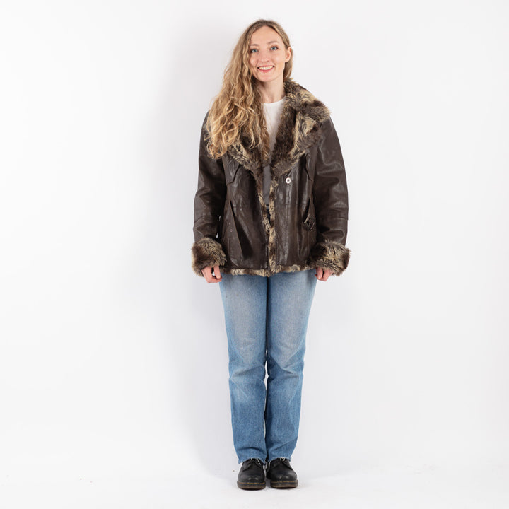 Vintage 90's Women Suede Sherpa Jacket in Brown