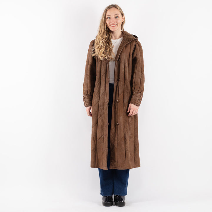 Vintage 90's Women Sheepskin Coat in Brown