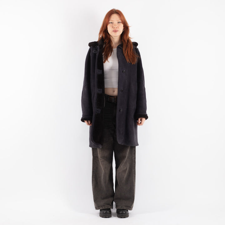 Vintage 80's Women Sheepskin Coat in Blue