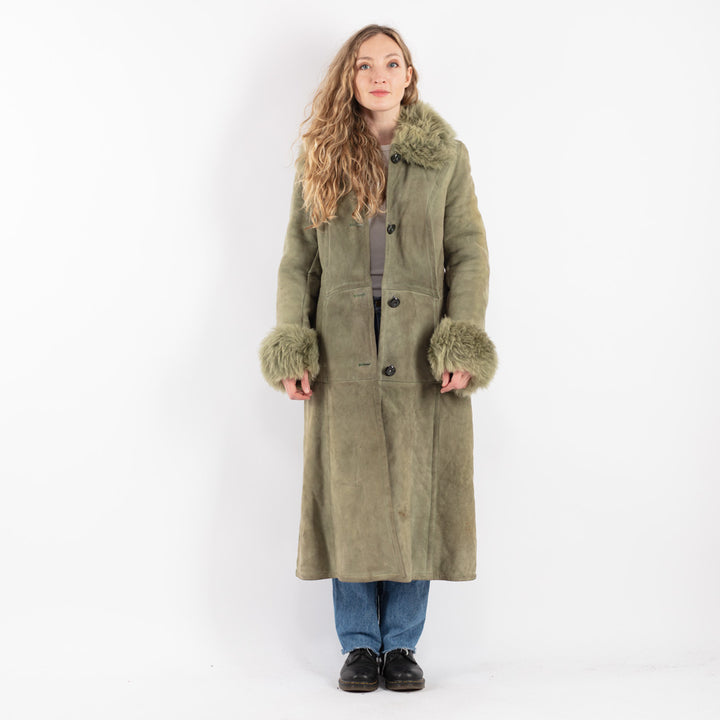 Vintage 70's Women Sheepskin Coat in Green