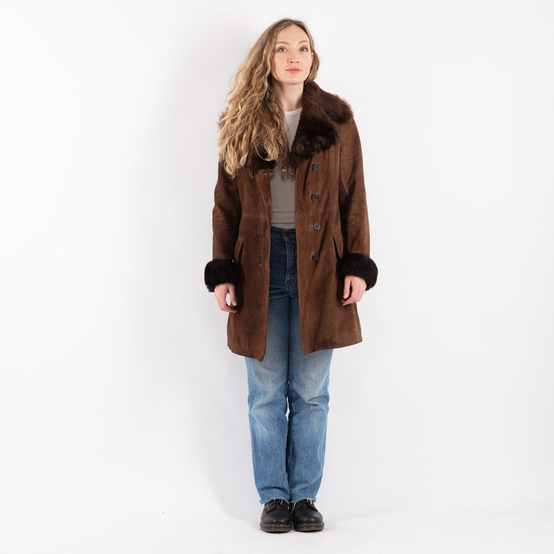 Vintage 70's Women Suede Sherpa Coat in Brown