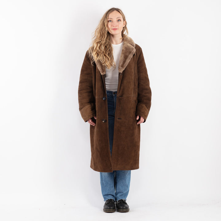 Vintage 70's Women Sheepskin Shearling Coat in Brown