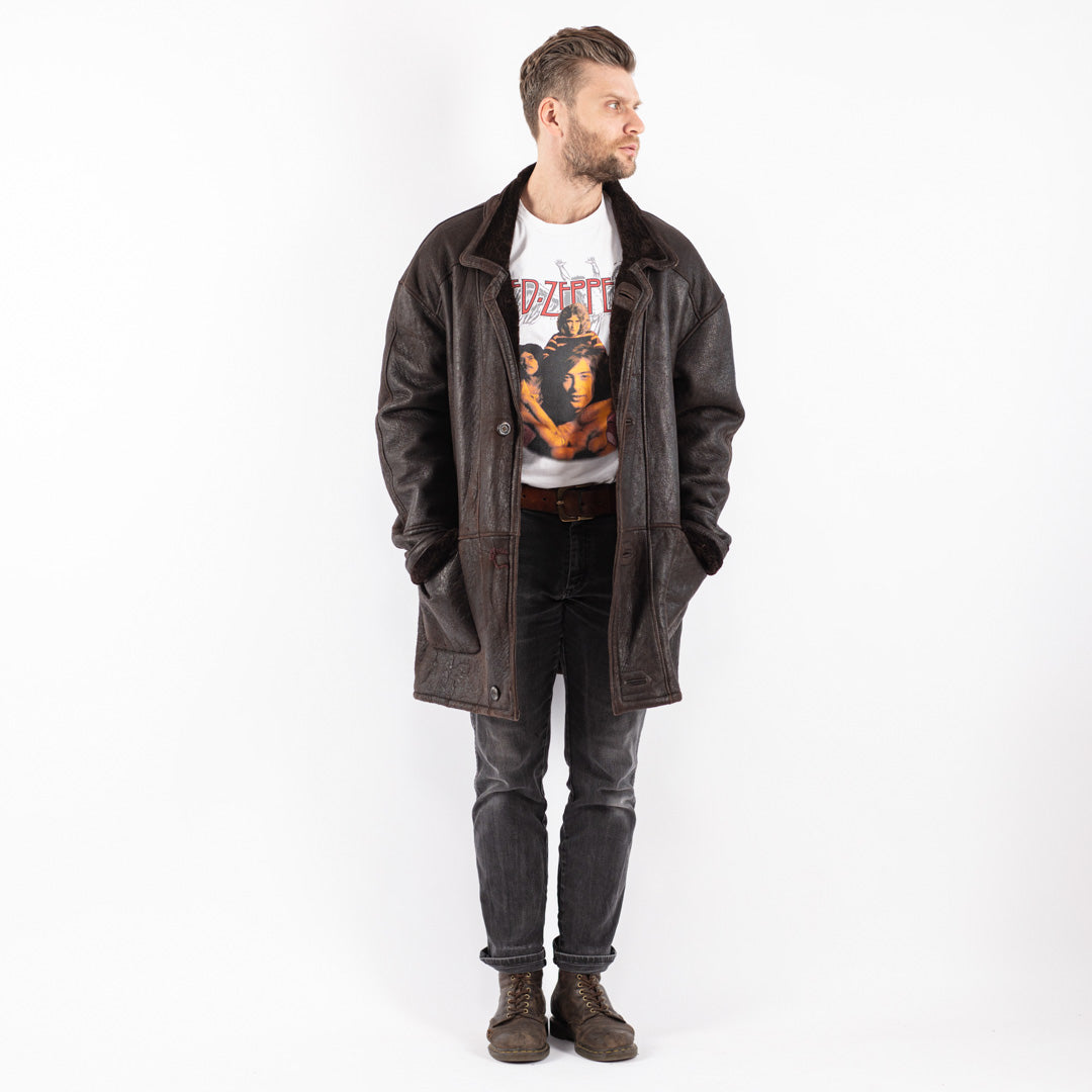 Vintage 90's Men Sheepskin Coat in Brown