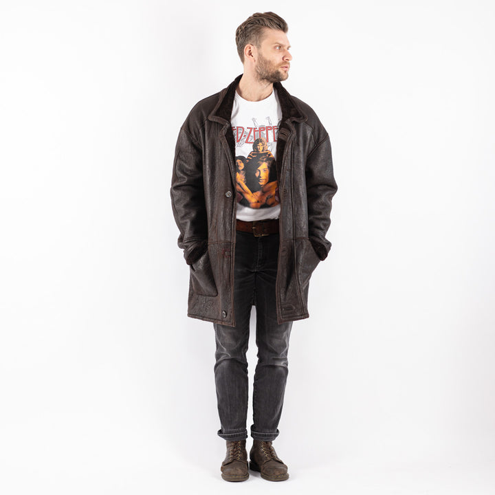 Vintage 90's Men Sheepskin Coat in Brown