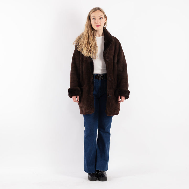 Vintage 80's Women Sheepskin Coat in Brown