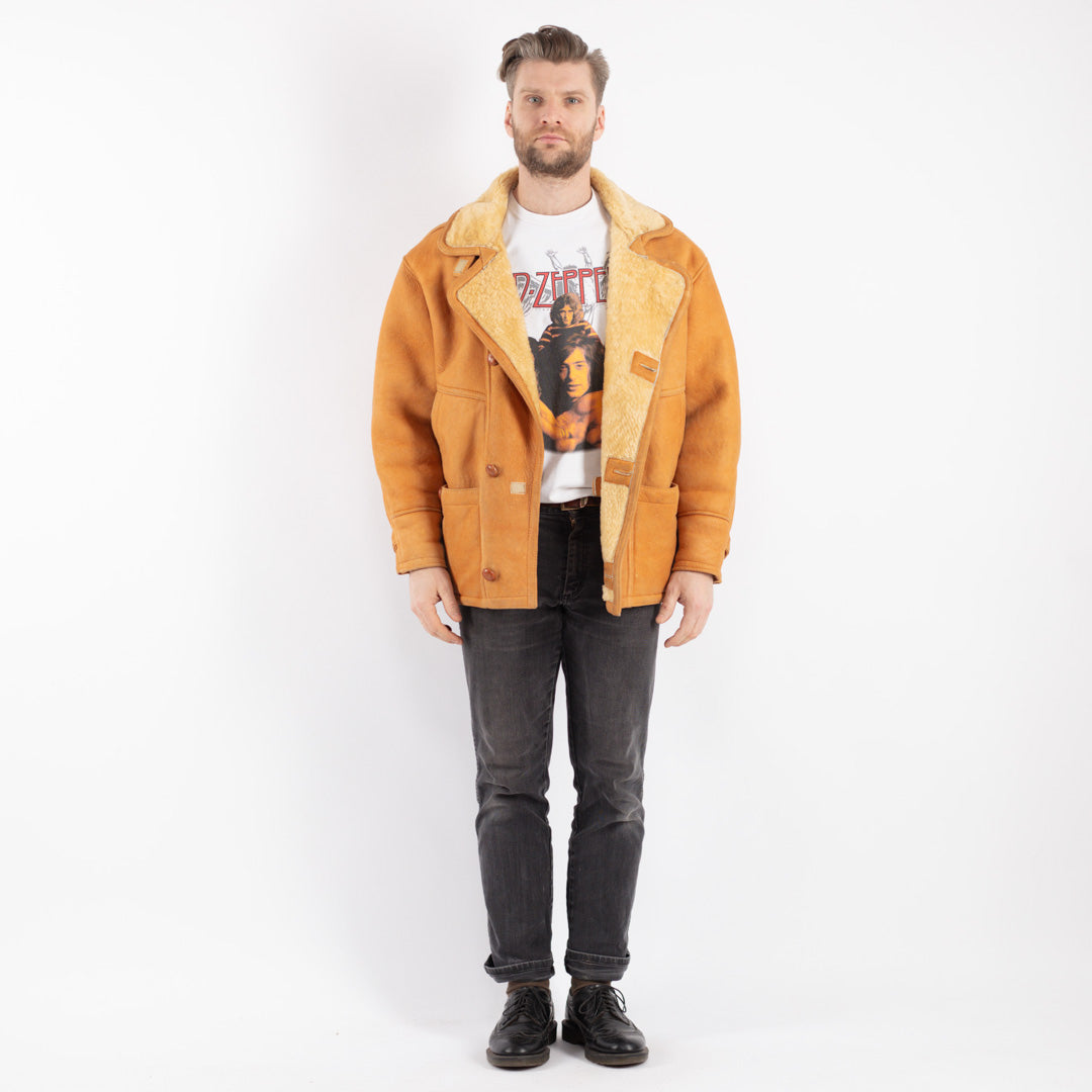 Vintage 80's Men Sheepskin Jacket in Orange