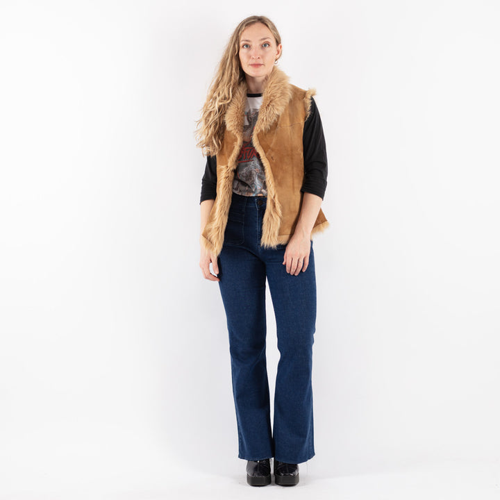Vintage 70's Women Sheepskin Vest in Beige