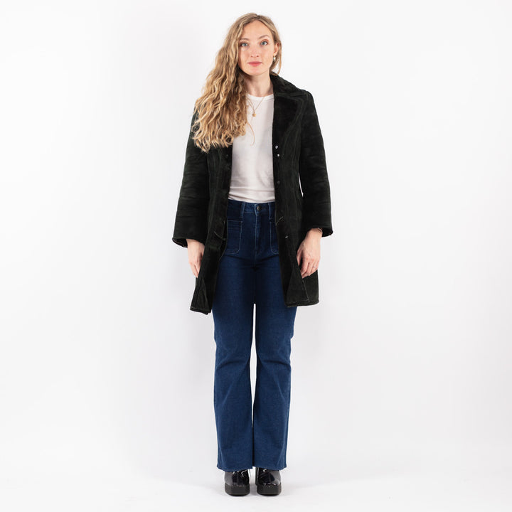Vintage 90's Women Suede Sherpa Coat in Green