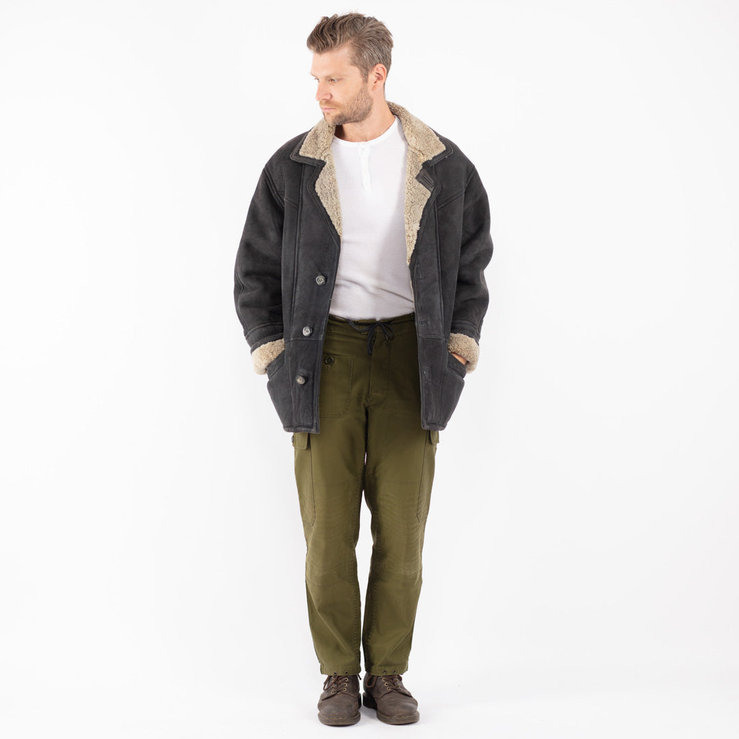 Vintage 80's Men Sheepskin Coat in Black - NorthernGrip