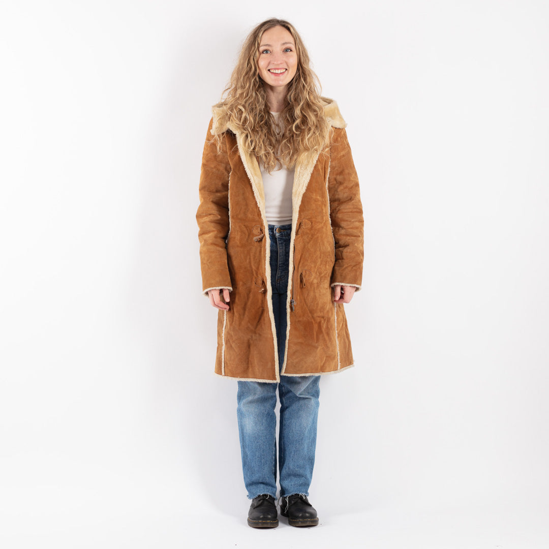 Vintage 90's Women Suede Sherpa Coat in Brown