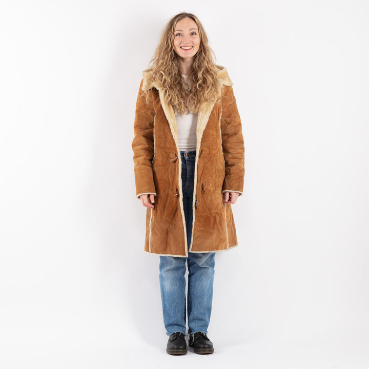 Vintage 90's Women Suede Sherpa Coat in Brown