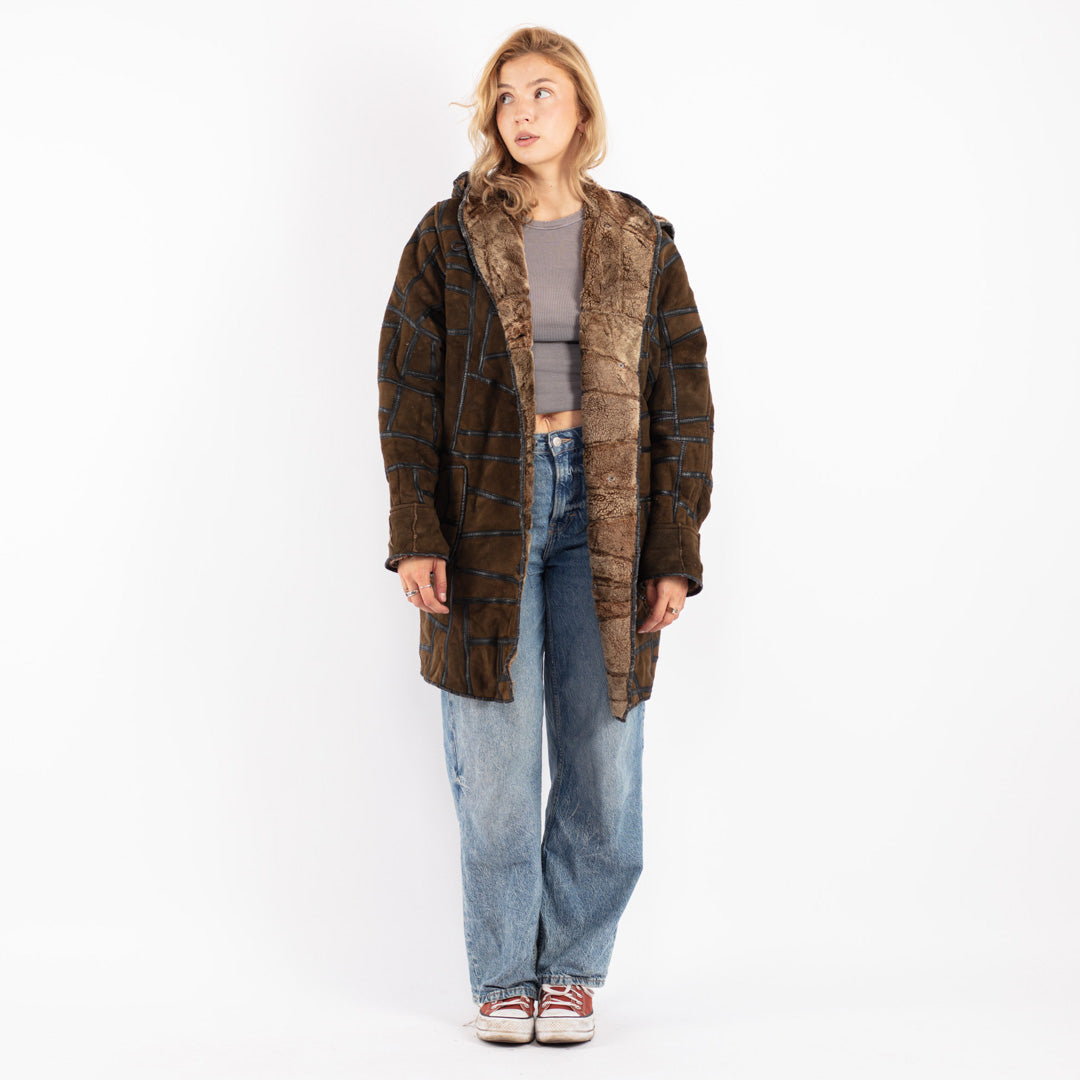Vintage 90's Women Sheepskin Coat in Brown