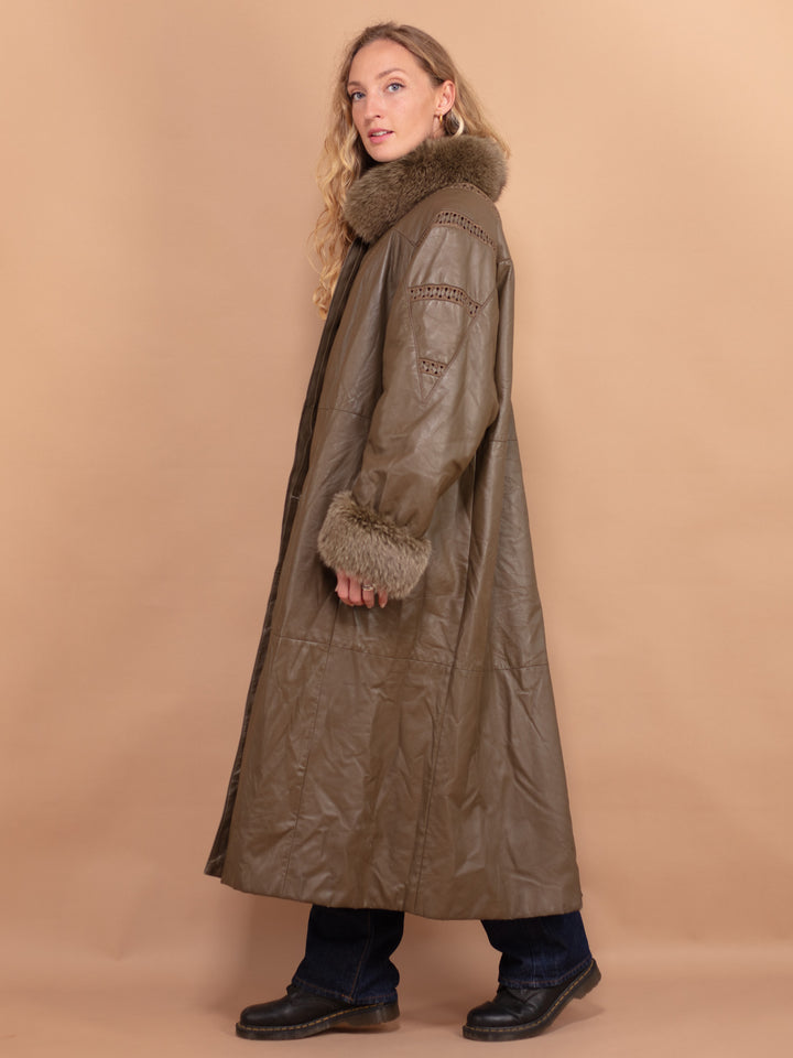 Vintage 80's Women Leather Fur Coat in Clay Brown - NorthernGrip